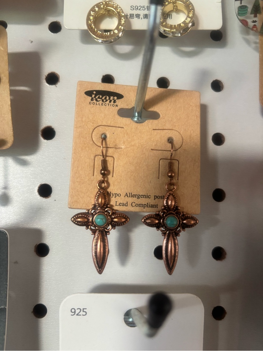 IC COLLECTION Copper Cross Drop Earrings with Turquoise Accent